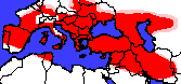 Mapka přirozeného výskytu želv bahenních.